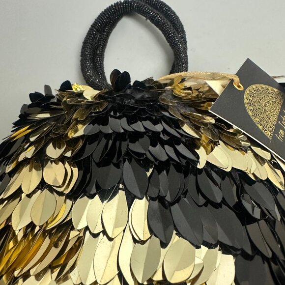 Black Gold metal embellishments Beaded handle Bag purse  Made in India TikTok - Picture 4 of 5